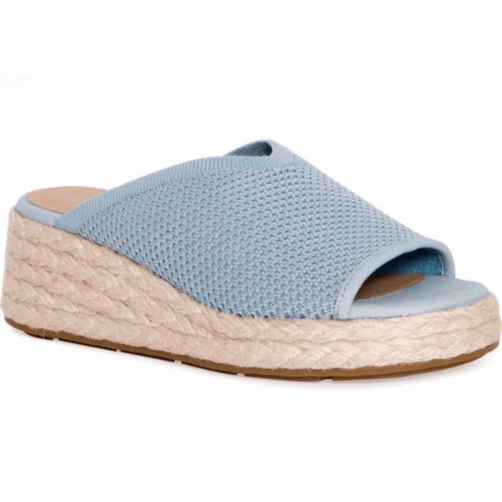 Eileen Fisher Tali platform wedge sandal size 8.5 Peep Toe Blue Slide